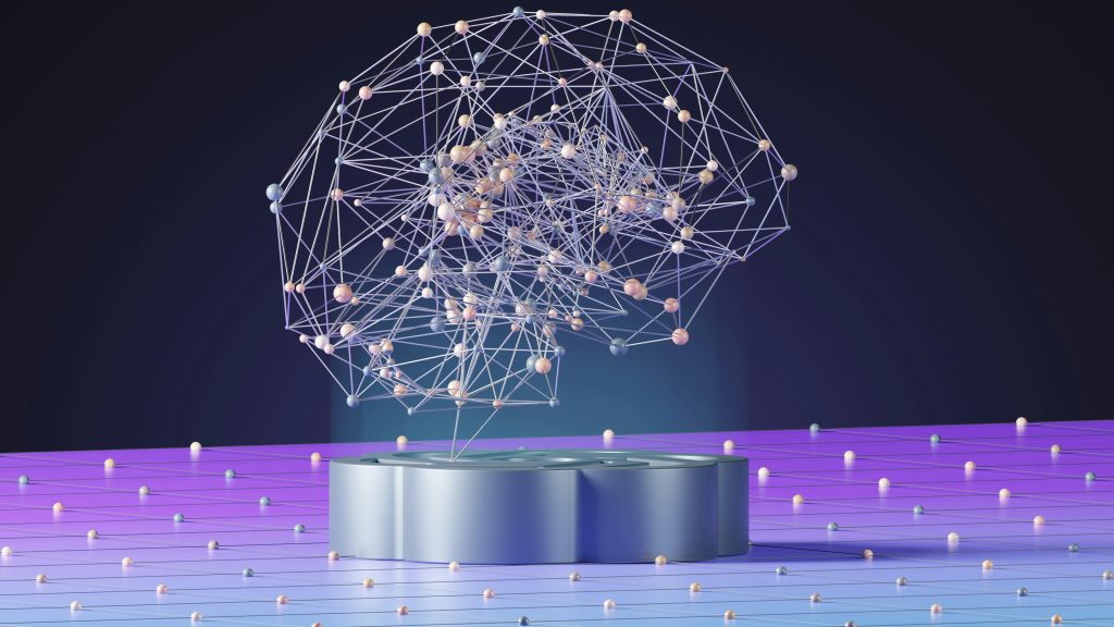 3D Illustration eines neuronalen Netzwerks in Form eines Gehirns